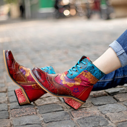 Casual Retro Ethnic Boots Lace Printing Dark Pattern Cowboy Boot - Image 4