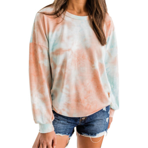 Long Sleeve Casual Tie Dye Printed Colorful Sweatshirt - Image 5