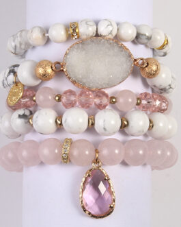 Women’s Natural Pink Crystal Glass Cluster Bracelet