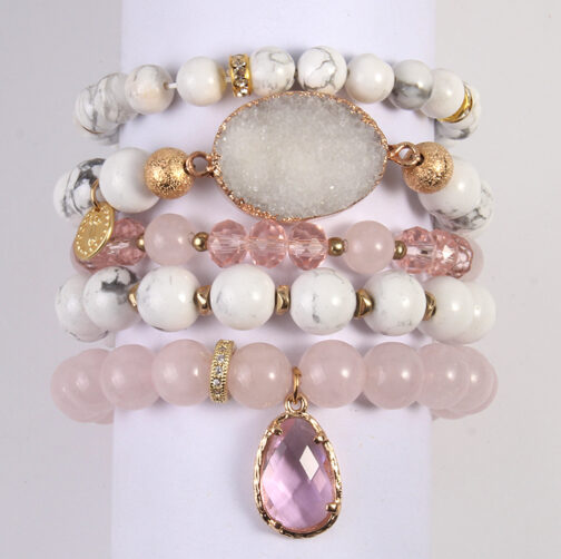 Women's Natural Pink Crystal Glass Cluster Bracelet