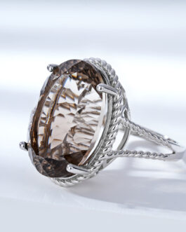 Luxury Wind Jewelry Natural Tea Crystal Ring