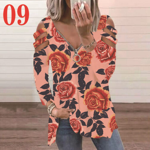 Long Sleeve Low Cut Printed Strap Long Sleeve T-Shirt - Image 7