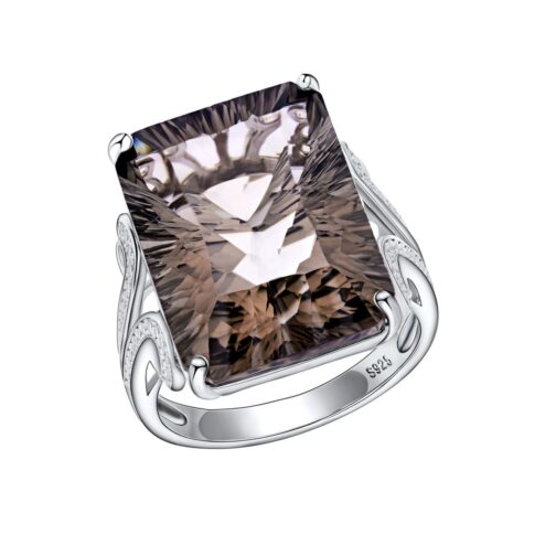 Natural Tea 925 Silver Set Geometric Square Smoky Crystal Ring - Image 4