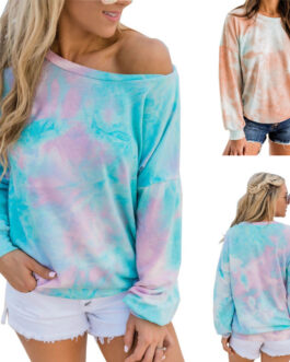 Long Sleeve Casual Tie Dye Printed Colorful Sweatshirt