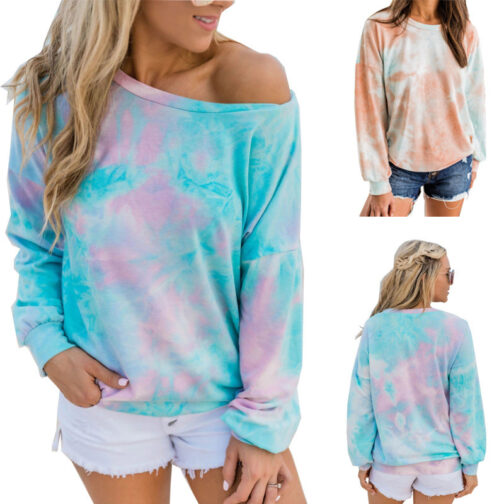 Long Sleeve Casual Tie Dye Printed Colorful Sweatshirt