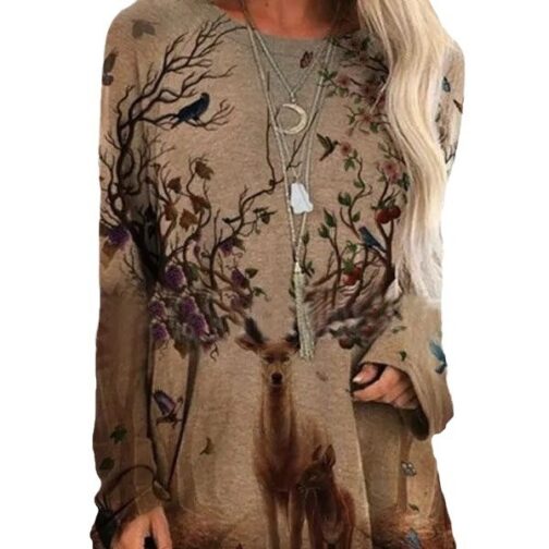 Long Sleeve Round Collar Skirt Personalized Animal 3D Printed Long Sleeve Dress - Image 5