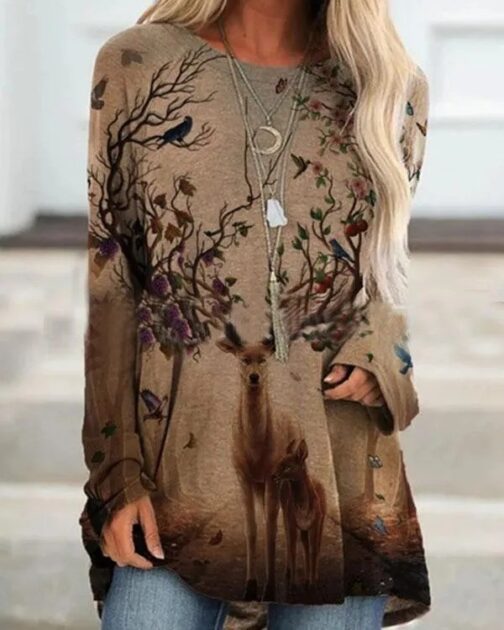 Long Sleeve Round Collar Skirt Personalized Animal 3D Printed Long Sleeve Dress - Image 4